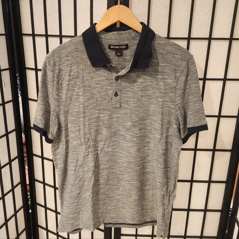 Michael Kors Heather Gray Polo with Navy Accents